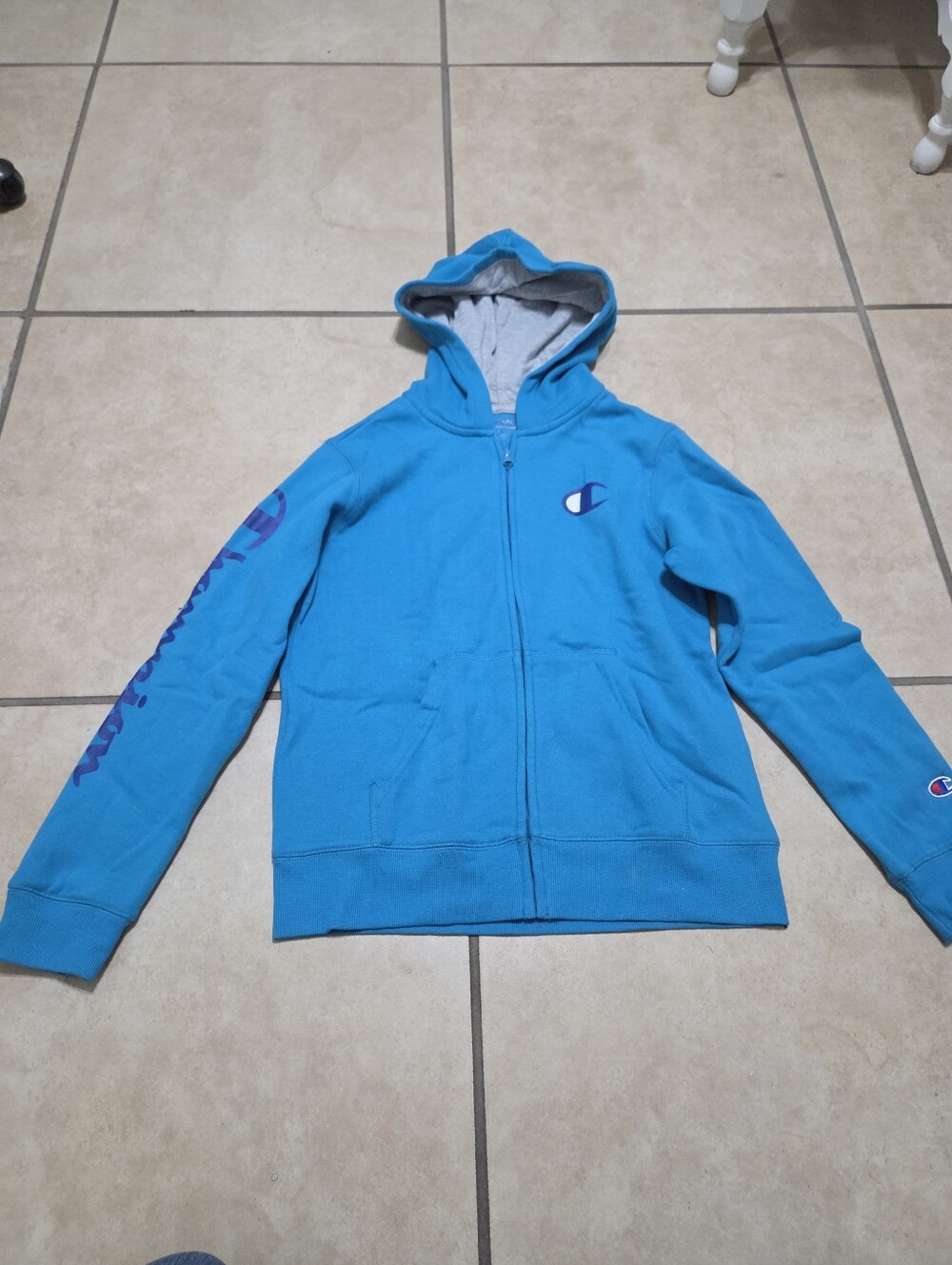 Champion Youth Teal Zip-Up Hooded Sweatshirt Large Hoodie